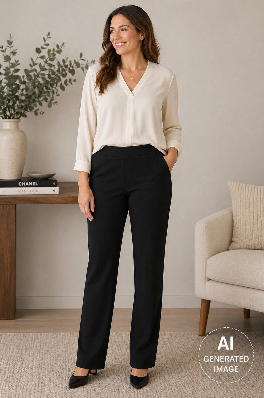 Lafayette 148 New York Black Stretch Pull-On Pants XL Straight Leg Career